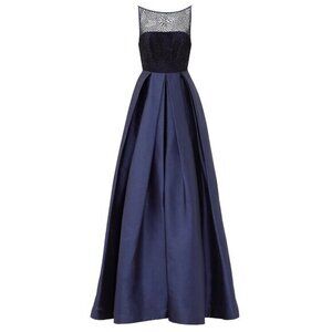 Monique Lhuillier ML Francesca Puff Ball Gown Dress in Navy Blue Size 10